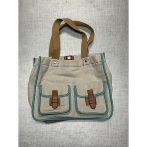 Fossil canvas tote bag with turquoise trim Cute Shay Purse